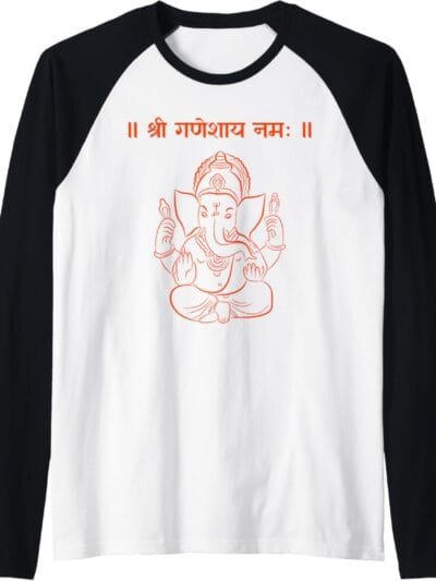Ganapati, Ganesh, Shree Ganeshaya Namaha Sanskrit Puja Raglan T-Shirt (USA)