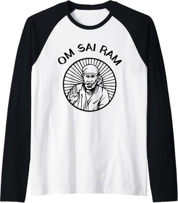 Sai Baba of Shirdi Blessing God Hindu Temple Puja Om Sai Ram Raglan T-Shirt (USA)
