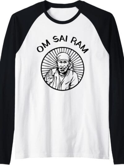 Sai Baba of Shirdi Blessing God Hindu Temple Puja Om Sai Ram Raglan T-Shirt (UK)