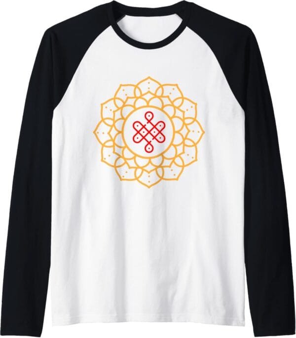 Diwali Pooja, Deepawali, Hindu Rangoli Mandala Art Raglan T-Shirt (USA)