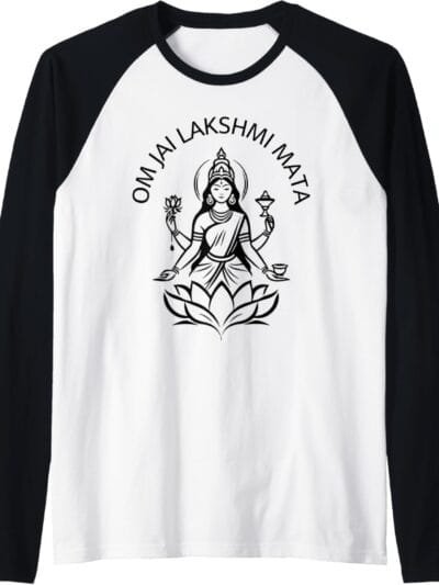 Laxmi Mata, Diwali Indian Goddess Om Jai Lakshmi Mata Pooja Raglan T-Shirt (USA)
