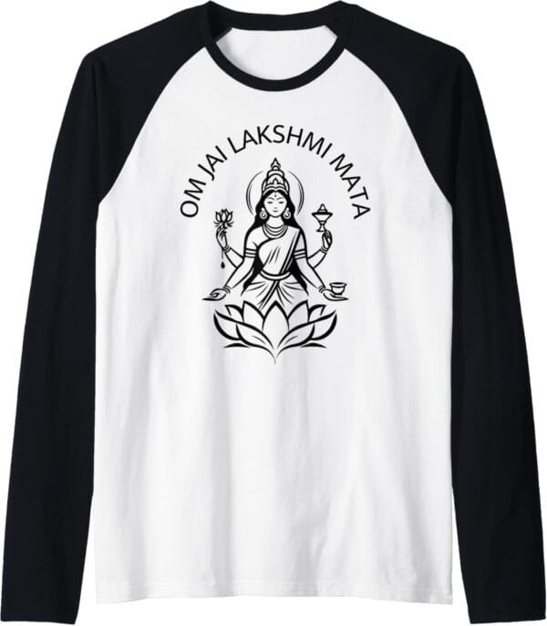 Laxmi Mata, Diwali Indian Goddess Om Jai Lakshmi Mata Pooja Raglan T-Shirt (USA)