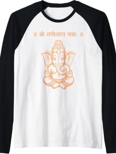 Ganapati, Ganesh, Shree Ganeshaya Namaha Sanskrit Puja Raglan T-Shirt (Spain)