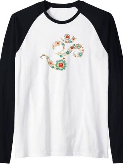 Hinduism Om, Sacred Pooja Hindu Temple Raglan T-Shirt (USA)