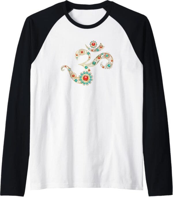 Hinduism Om, Sacred Pooja Hindu Temple Raglan T-Shirt (USA)