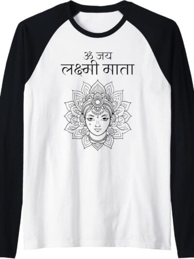 Laxmi Mata, Diwali Om Jai Lakshmi Mata Hindi Navratri Puja Raglan T-Shirt (USA)