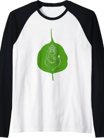 Ganapati, Ganesh, on Leaf Ganeshotsav Puja Raglan T-Shirt (USA)