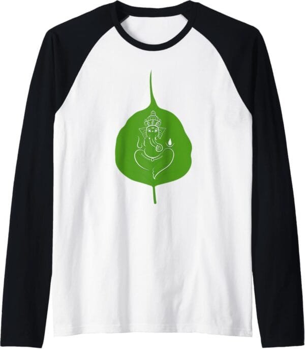 Ganapati, Ganesh, on Leaf Ganeshotsav Puja Raglan T-Shirt (USA)