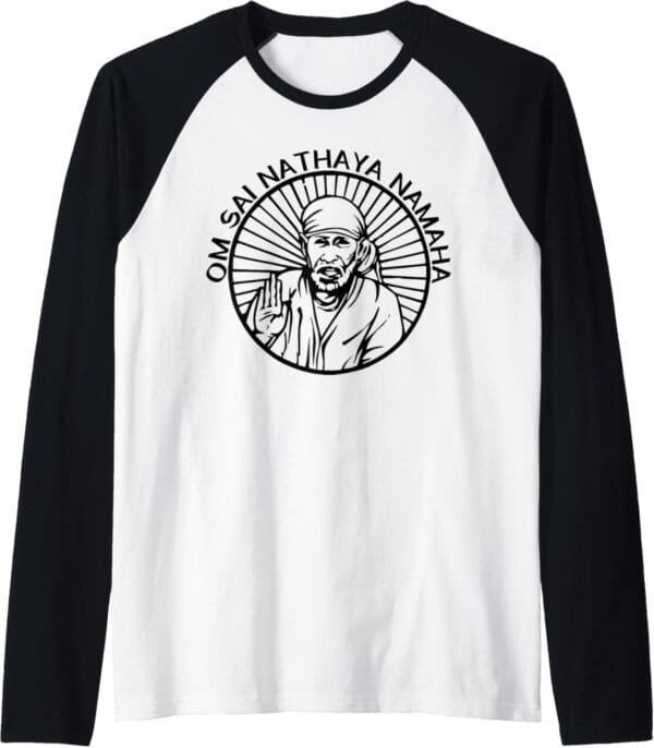 Sai Baba of Shirdi Blessing God Hindu Om Sai Nathaya Namaha Raglan T-Shirt (USA)