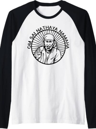 Sai Baba of Shirdi Blessing God Hindu Om Sai Nathaya Namaha Raglan T-Shirt (Spain)