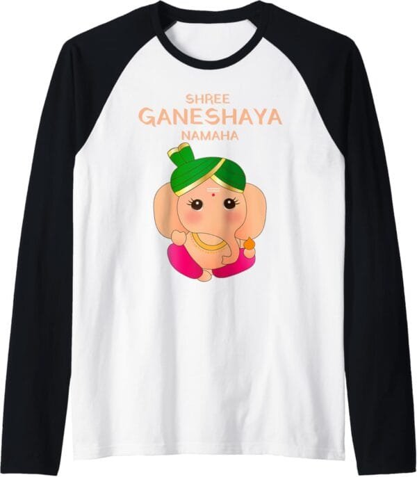 Ganapati, Ganesh, Baby Ganesha Shree Ganeshaya Namaha Puja Raglan T-Shirt (France)