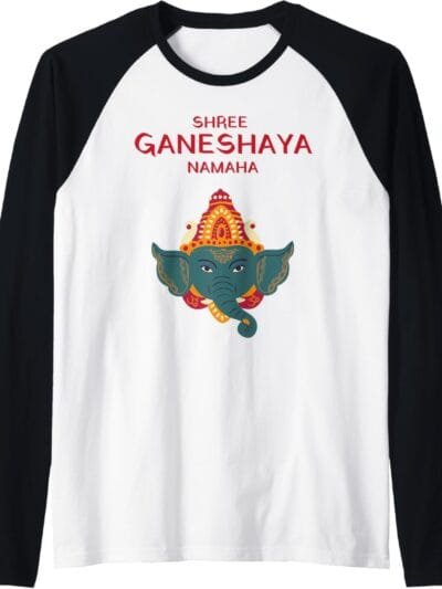Ganapati, Ganesh, Shree Ganeshaya Namaha Ganeshotsav Puja Raglan T-Shirt (USA)