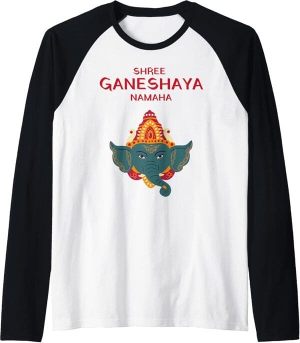 Ganapati, Ganesh, Shree Ganeshaya Namaha Ganeshotsav Puja Raglan T-Shirt (Italy)