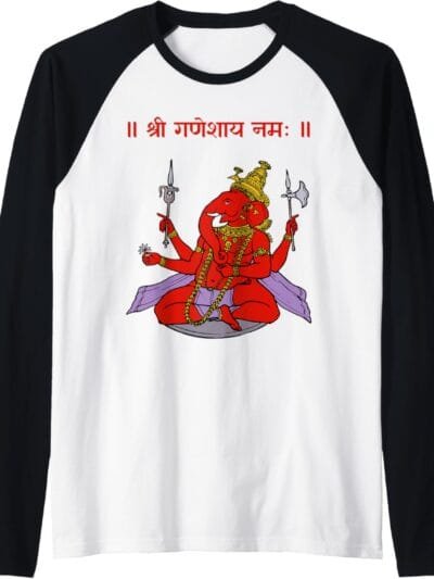 Ganapati, Ganesh, Shree Ganeshaya Namaha Sanskrit Puja Raglan T-Shirt (Italy)