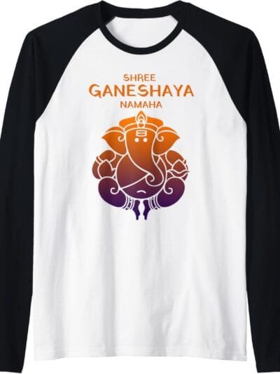 Ganapati, Ganesh, Shree Ganeshaya Namaha Ganeshotsav Puja Raglan T-Shirt (USA)