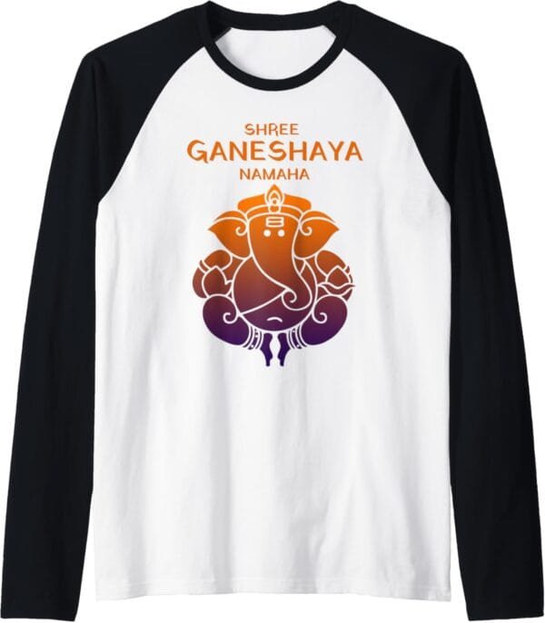 Ganapati, Ganesh, Shree Ganeshaya Namaha Ganeshotsav Puja Raglan T-Shirt (USA)