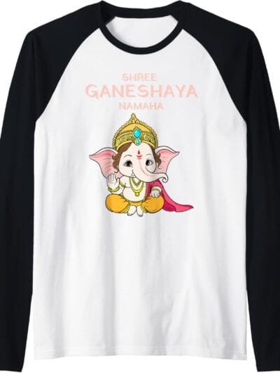 Ganapati, Ganesh, Shree Ganeshaya Namaha Ganeshotsav Puja Raglan T-Shirt (USA)