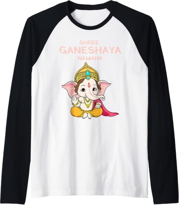 Ganapati, Ganesh, Shree Ganeshaya Namaha Ganeshotsav Puja Raglan T-Shirt (USA)