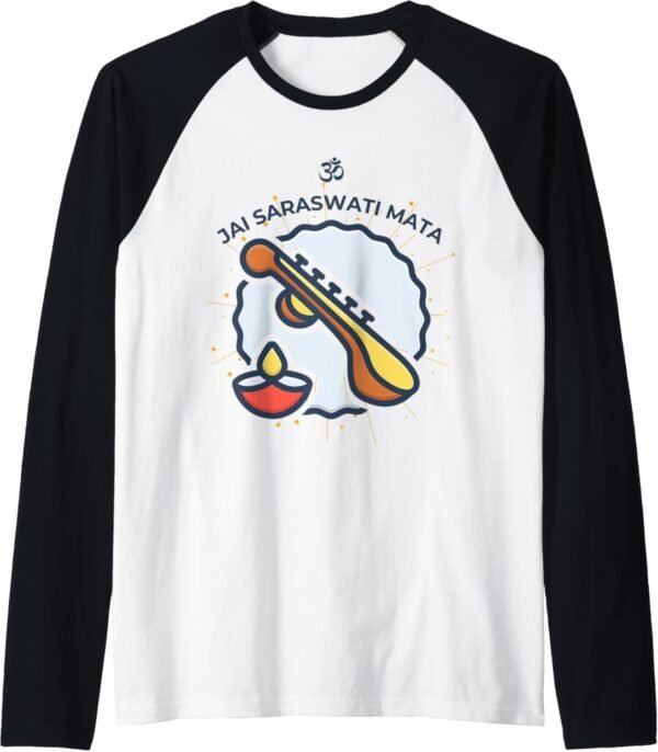 Hindu Wedding Gift for Indian Artists Om Jai Saraswati Mata Raglan T-Shirt (USA)
