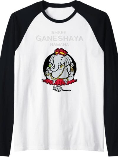 Ganapati, Ganesh, Shree Ganeshaya Namaha Ganeshotsav Puja Raglan T-Shirt (USA)