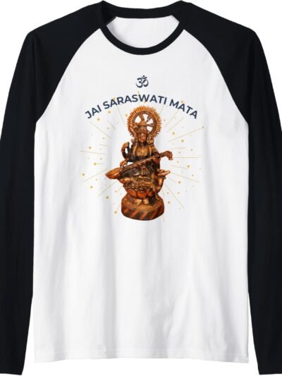 Hindu Wedding Gift for Indian Artists Om Jai Saraswati Mata Raglan T-Shirt (UK)