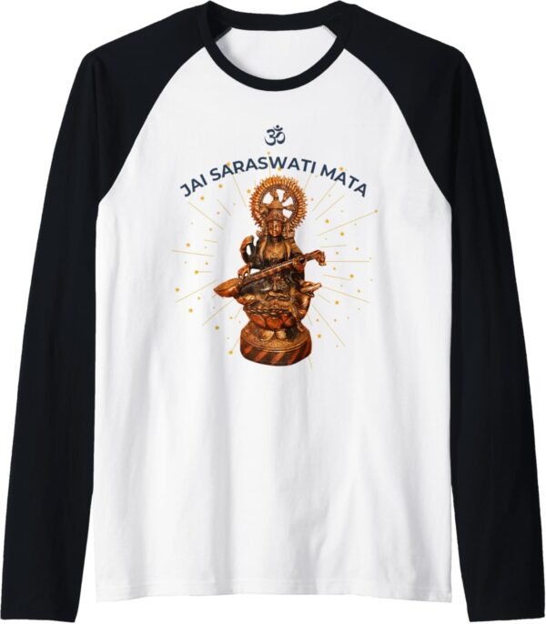 Hindu Wedding Gift for Indian Artists Om Jai Saraswati Mata Raglan T-Shirt (UK)