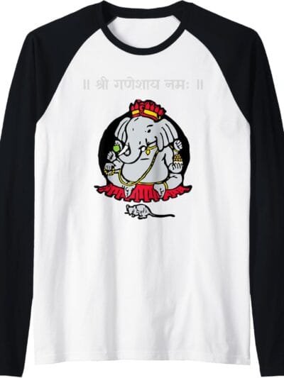 Ganapati, Ganesh, Shree Ganeshaya Namaha Sanskrit Puja Raglan T-Shirt (USA)