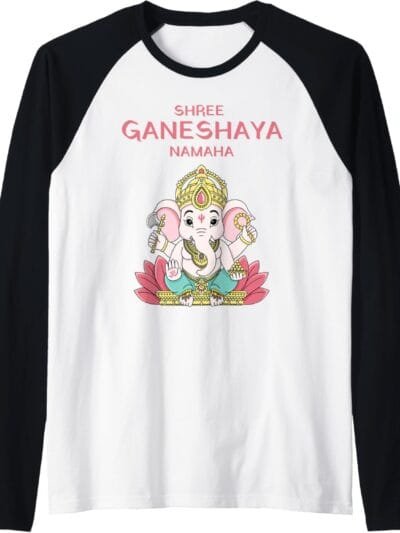 Ganapati, Ganesh, Shree Ganeshaya Namaha Ganeshotsav Puja Raglan T-Shirt (USA)