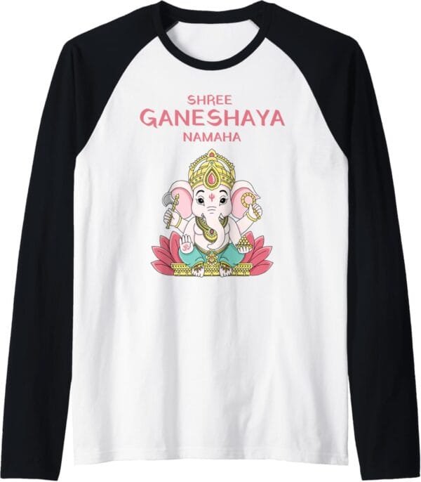 Ganapati, Ganesh, Shree Ganeshaya Namaha Ganeshotsav Puja Raglan T-Shirt (USA)