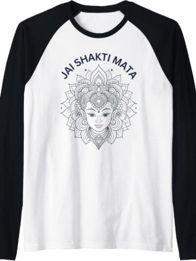 Shakti Mata, Navratri Hindu Goddess Jai Shakti Mata Pooja Raglan T-Shirt (UK)