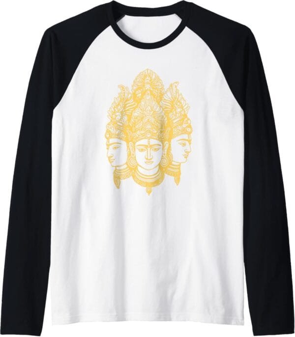Hinduism Trimurti, Sacred Pooja Hindu Temple Raglan T-Shirt (USA)