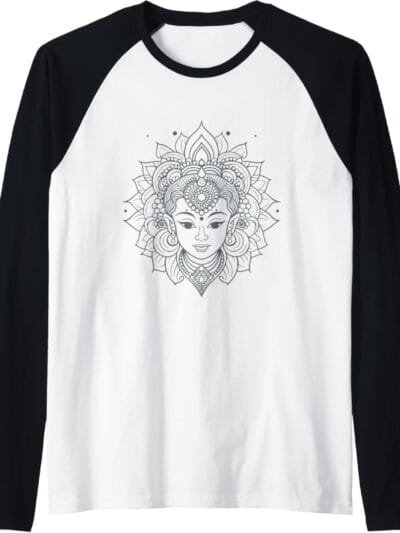 Shakti Mata, Navratri Hindu Goddess Face Pooja Raglan T-Shirt (USA)