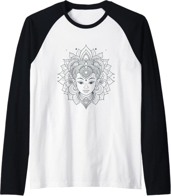 Shakti Mata, Navratri Hindu Goddess Face Pooja Raglan T-Shirt (USA)
