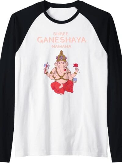 Ganapati, Ganesh, Shree Ganeshaya Namaha Ganeshotsav Puja Raglan T-Shirt (USA)
