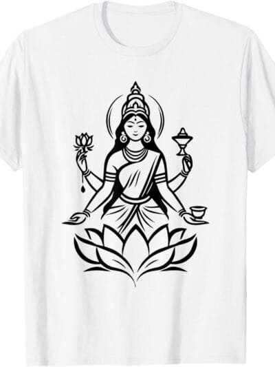 Laxmi Mata, Diwali Indian Goddess on Lotus Flower Hindu Puja T-Shirt (USA)