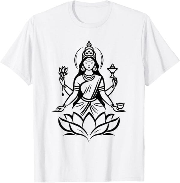 Laxmi Mata, Diwali Indian Goddess on Lotus Flower Hindu Puja T-Shirt (USA)