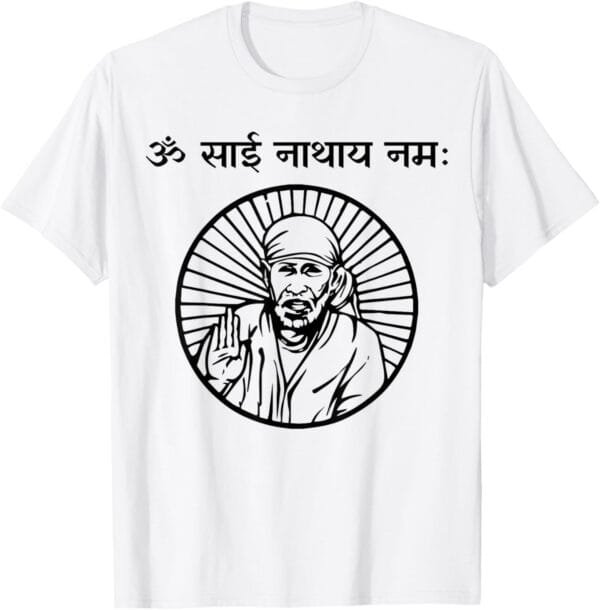 Sai Baba of Shirdi Blessing God Om Sai Nathaya Namaha Hindi T-Shirt (USA)