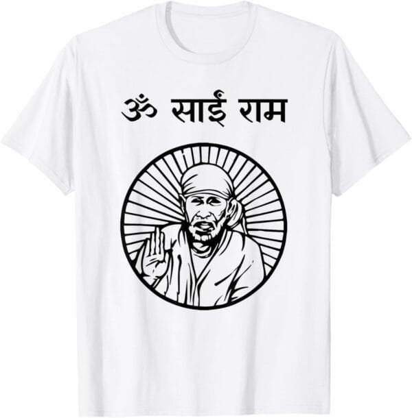Sai Baba of Shirdi Blessing God Temple Puja Om Sai Ram Hindi T-Shirt (USA)