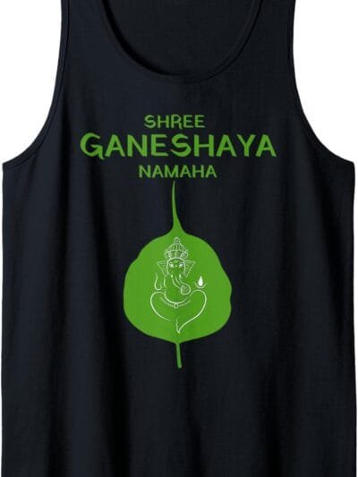 Ganapati, Ganesh, Shree Ganeshaya Namaha on Leaf Puja Tank Top T-Shirt (USA)
