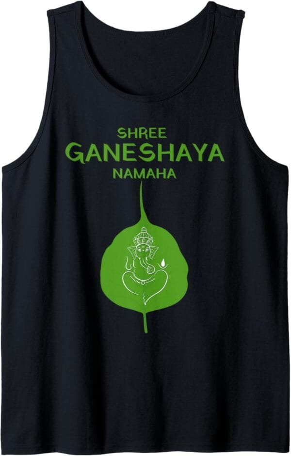 Ganapati, Ganesh, Shree Ganeshaya Namaha on Leaf Puja Tank Top T-Shirt (USA)