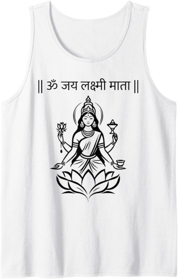 Laxmi Mata, Diwali Goddess Om Jai Lakshmi Mata Sanskrit Puja Tank Top T-Shirt (UK)