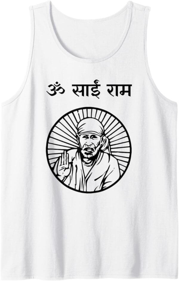 Sai Baba of Shirdi Blessing God Temple Puja Om Sai Ram Hindi Tank Top T-Shirt (UK)