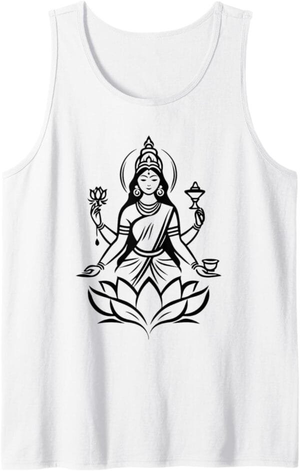 Laxmi Mata, Diwali Indian Goddess on Lotus Flower Hindu Puja Tank Top T-Shirt (Germany)