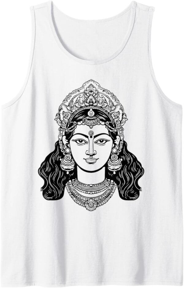 Parvati Mata, Navratri Hindu Goddess Face Pooja Tank Top T-Shirt (UK)