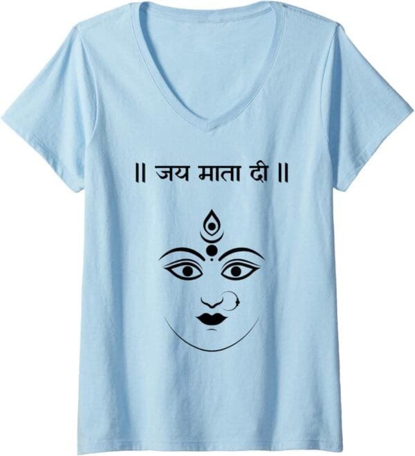 Durga Mata, Navratri Indian Goddess Jai Mata Di Hindi Pooja V-Neck T-Shirt (USA)