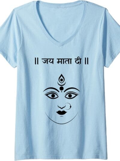 Durga Mata, Navratri Indian Goddess Jai Mata Di Hindi Pooja V-Neck T-Shirt (Germany)