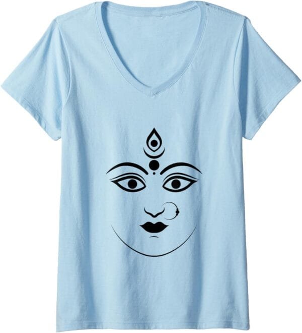 Durga Mata, Navratri Indian Goddess Face Pooja V-Neck T-Shirt (USA)