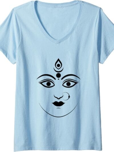 Durga Mata, Navratri Indian Goddess Face Pooja V-Neck T-Shirt (France)