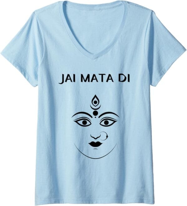 Durga Mata, Navratri Indian Goddess Face Jai Mata Di Pooja V-Neck T-Shirt (Italy)