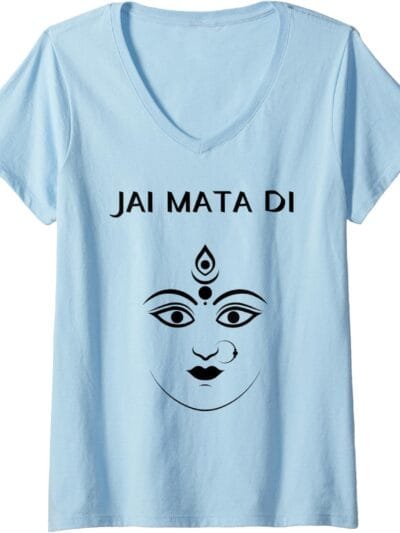Durga Mata, Navratri Indian Goddess Face Jai Mata Di Pooja V-Neck T-Shirt (Spain)